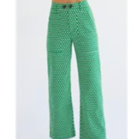 Maeve by Anthropologie Colette Wide-Leg Cropped Pants In Green Motif Size 4 - Picture 1 of 6